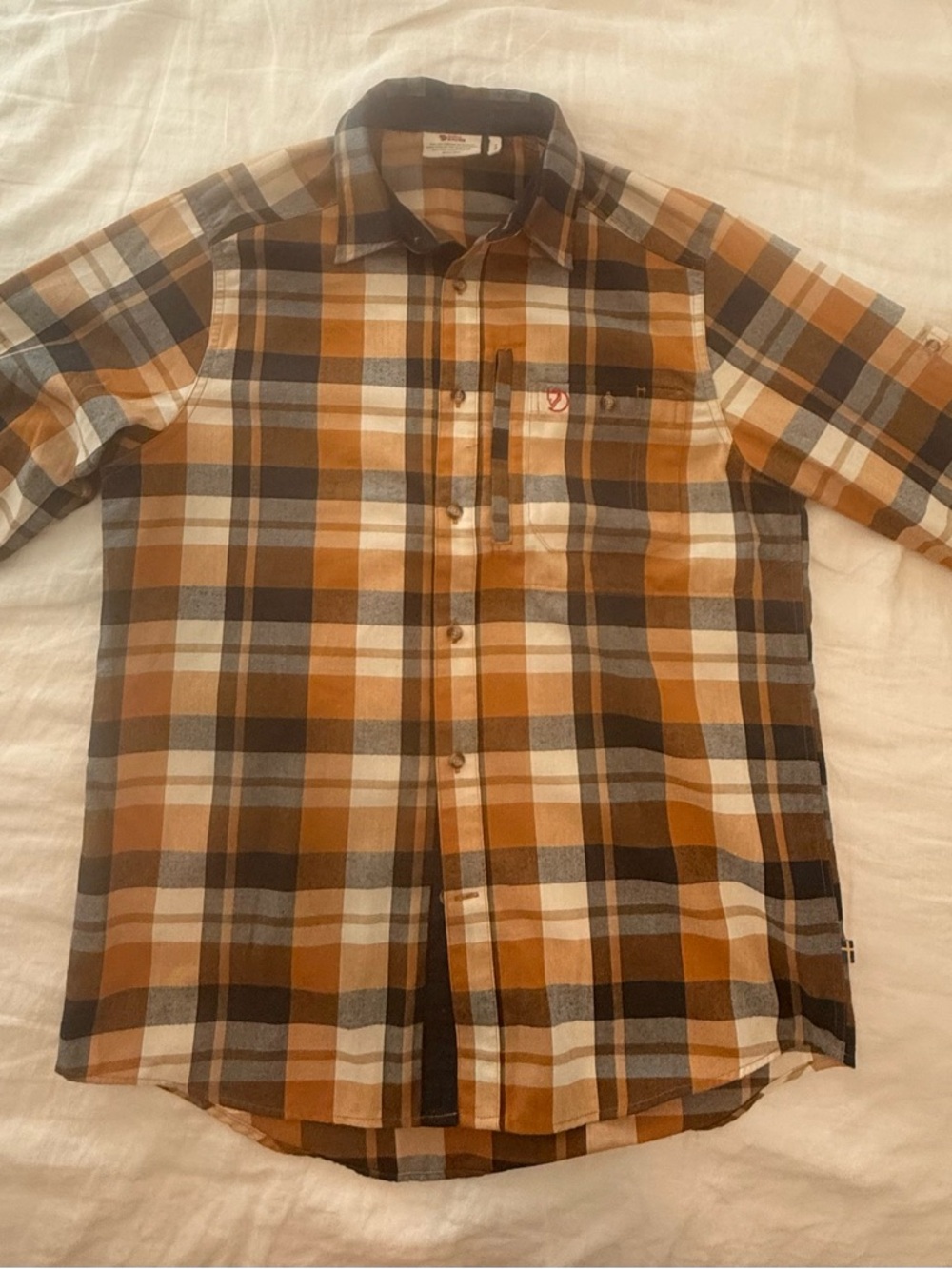 Fjallraven Men's Long-Sleeve Plaid Shirt in Mustard, Brown, and Gray